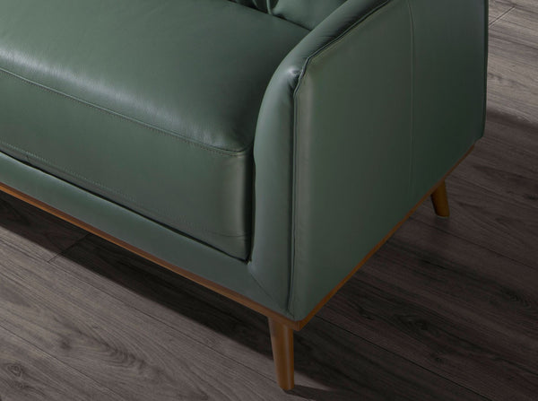 Left chaise longue sofa in green leather