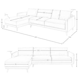 Left chaise longue sofa in green leather