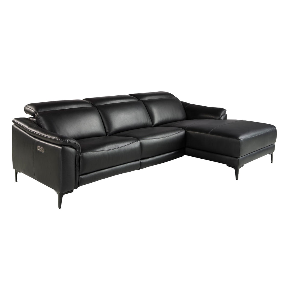 Right-hand chaise longue sofa in black leather