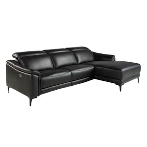 Right-hand chaise longue sofa in black leather