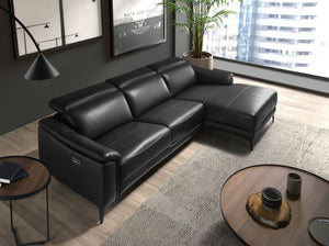 Right-hand chaise longue sofa in black leather