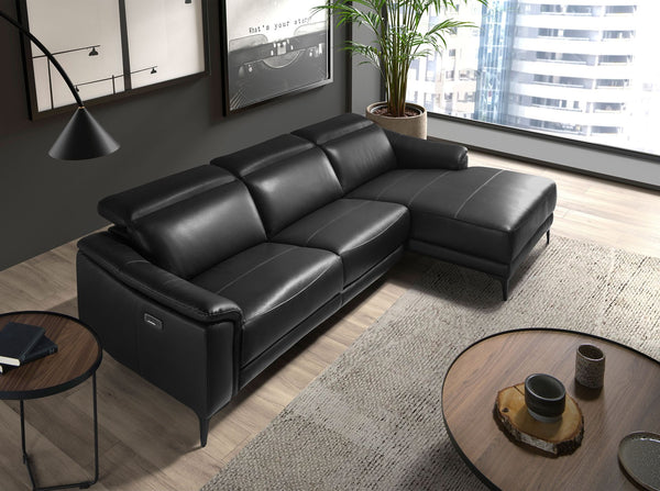 Right-hand chaise longue sofa in black leather