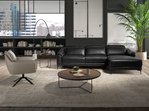 Right-hand chaise longue sofa in black leather