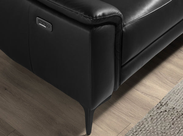 Right-hand chaise longue sofa in black leather
