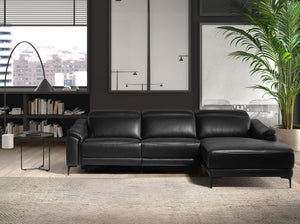 Right-hand chaise longue sofa in black leather