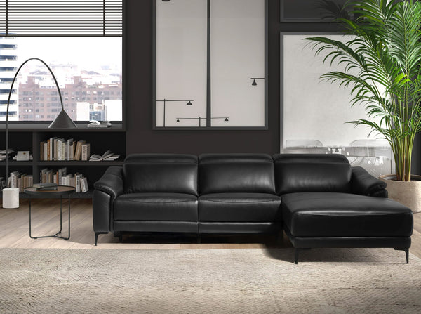 Right-hand chaise longue sofa in black leather