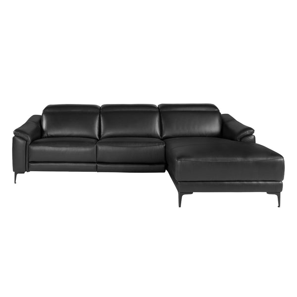 Right-hand chaise longue sofa in black leather