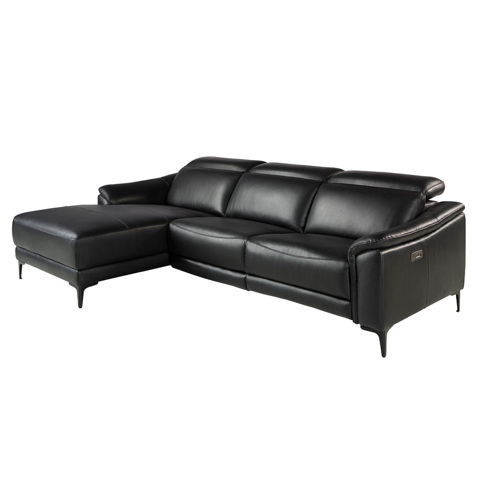 Relaxing sofa with left-hand chaise longue in black leather