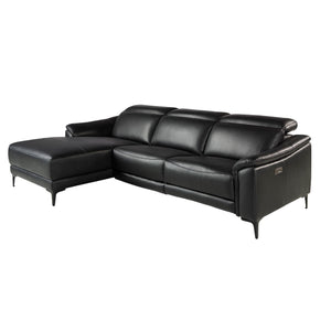 Relaxing sofa with left-hand chaise longue in black leather