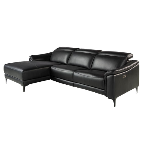 Relaxing sofa with left-hand chaise longue in black leather