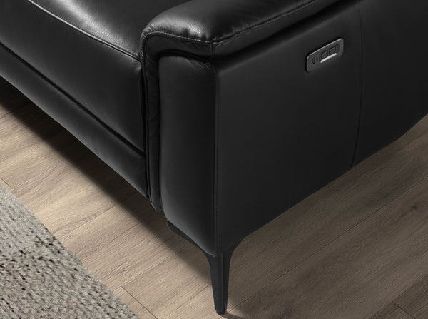 Relaxing sofa with left-hand chaise longue in black leather