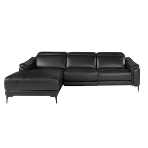 Relaxing sofa with left-hand chaise longue in black leather