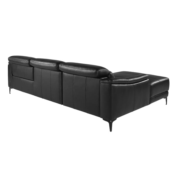 Relaxing sofa with left-hand chaise longue in black leather
