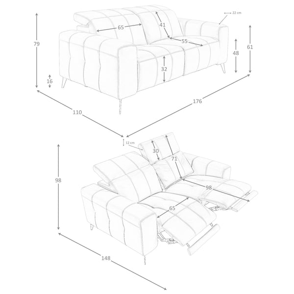 2-seater relaxation sofa in gray leather