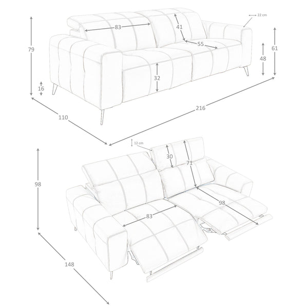 3-seater relaxation sofa in gray leather