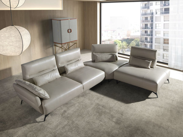Right-hand chaise longue sofa in sand leather