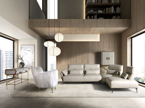 Right-hand chaise longue sofa in sand leather