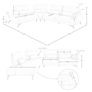 Left chaise longue sofa in sand leather