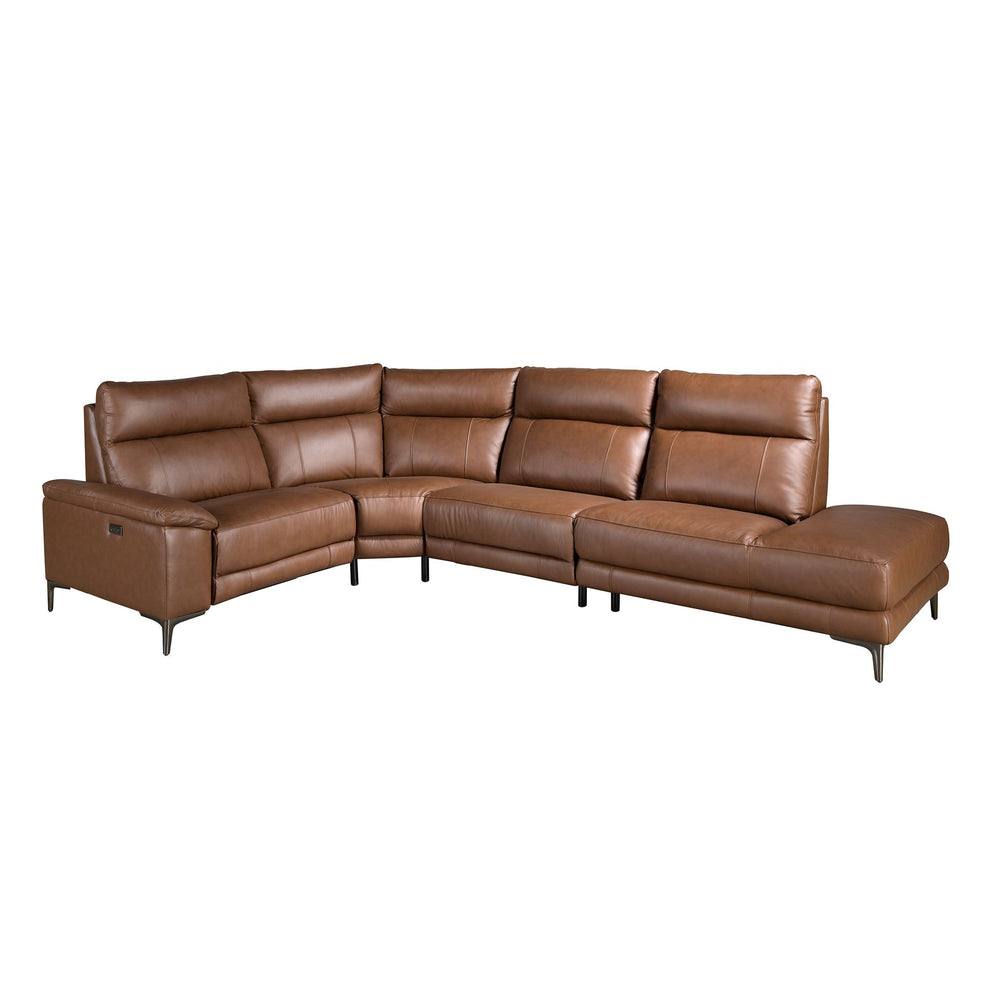 Relaxation sofa with right-hand chaise longue in tobacco brown leather