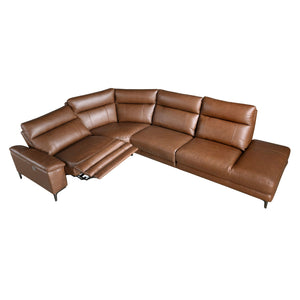 Relaxation sofa with right-hand chaise longue in tobacco brown leather