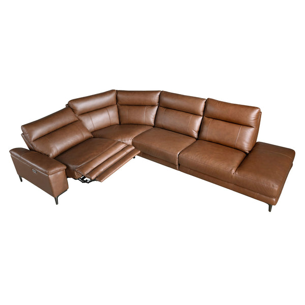 Relaxation sofa with right-hand chaise longue in tobacco brown leather