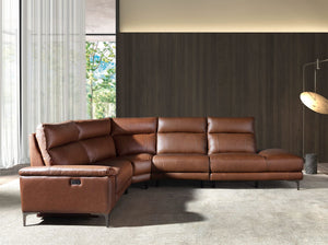 Relaxation sofa with right-hand chaise longue in tobacco brown leather