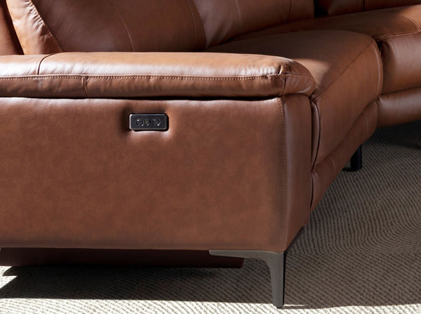 Relaxation sofa with right-hand chaise longue in tobacco brown leather