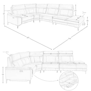 Relaxation sofa with right-hand chaise longue in tobacco brown leather
