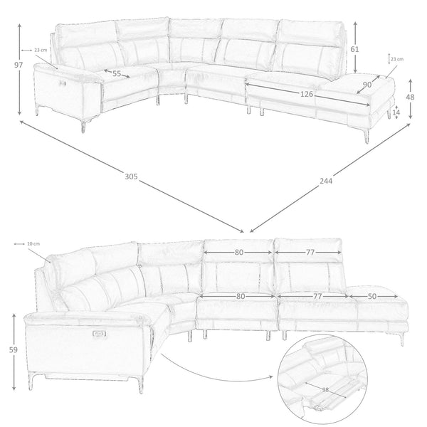 Relaxation sofa with right-hand chaise longue in tobacco brown leather