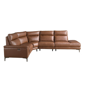 Relaxation sofa with right-hand chaise longue in tobacco brown leather