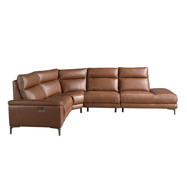 Relaxation sofa with right-hand chaise longue in tobacco brown leather