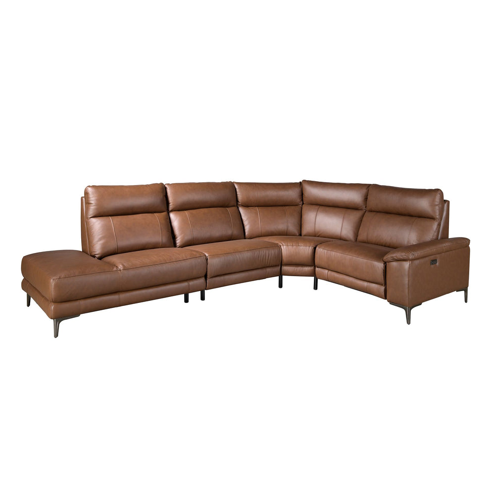 Left-hand chaise longue sofa in tobacco brown leather