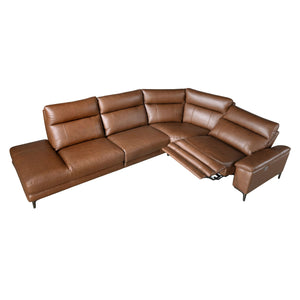 Left-hand chaise longue sofa in tobacco brown leather