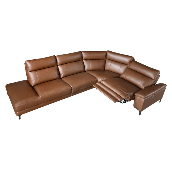 Left-hand chaise longue sofa in tobacco brown leather
