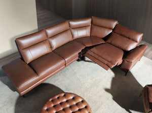 Left-hand chaise longue sofa in tobacco brown leather