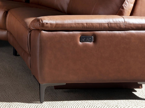 Left-hand chaise longue sofa in tobacco brown leather