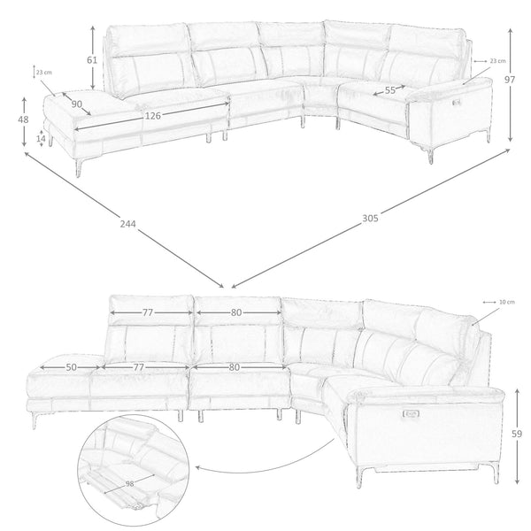 Left-hand chaise longue sofa in tobacco brown leather