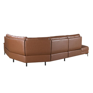 Left-hand chaise longue sofa in tobacco brown leather