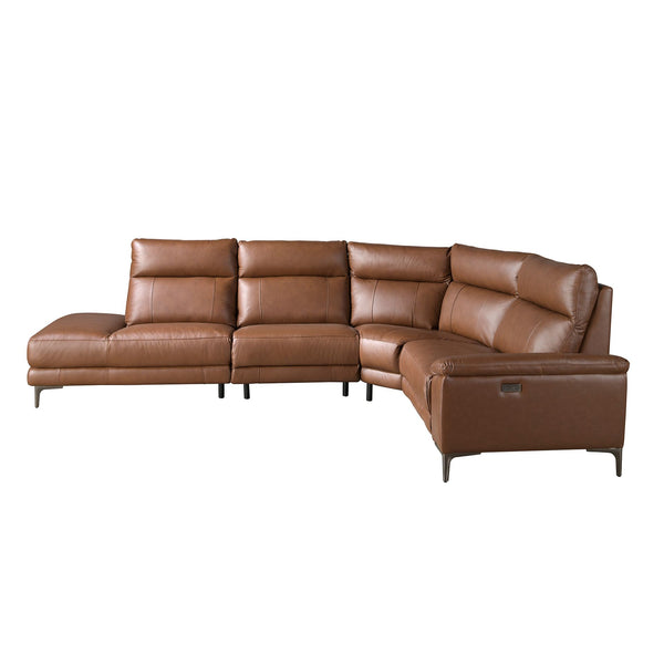 Left-hand chaise longue sofa in tobacco brown leather
