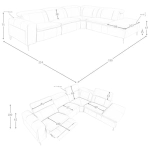 Relaxation sofa with right-hand chaise longue in gray leather
