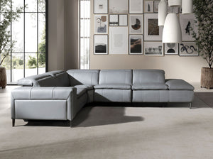 Relaxation sofa with right-hand chaise longue in gray leather