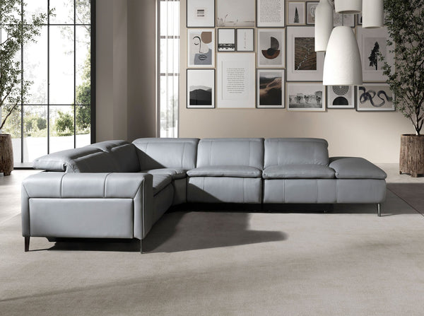 Relaxation sofa with right-hand chaise longue in gray leather