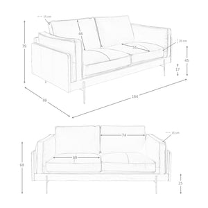 2-seater sofa in tobacco brown leather