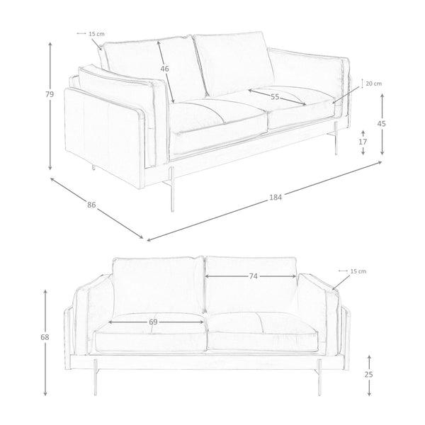 2-seater sofa in tobacco brown leather