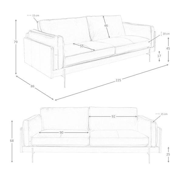 3-seater sofa in tobacco brown leather