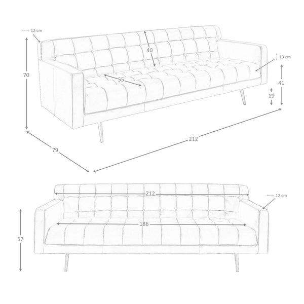 Chester 3-seater sofa in dark brown leather