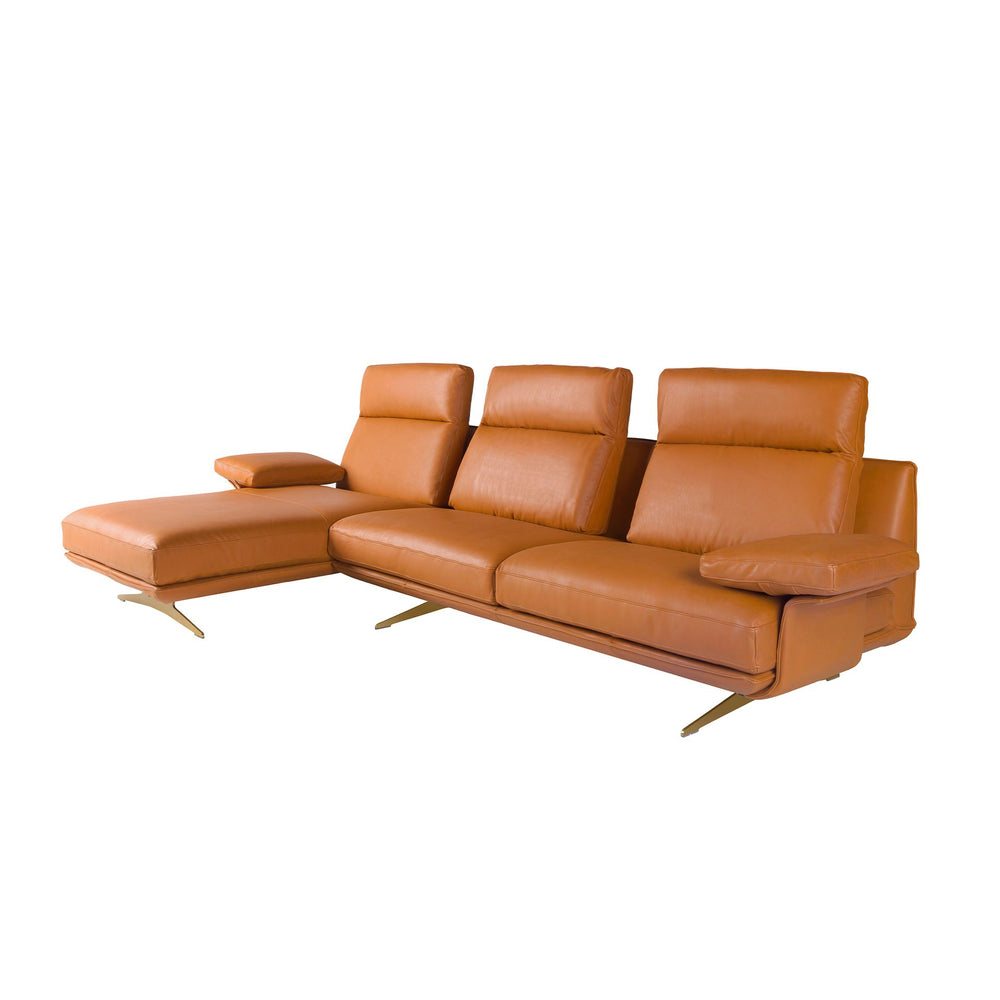 Left-hand chaise longue sofa in terracotta brown leather