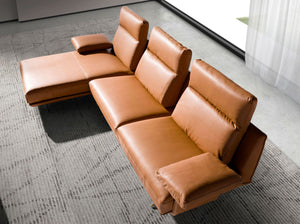 Left-hand chaise longue sofa in terracotta brown leather
