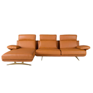 Left-hand chaise longue sofa in terracotta brown leather