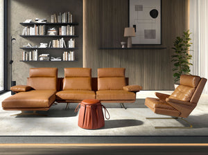 Left-hand chaise longue sofa in terracotta brown leather